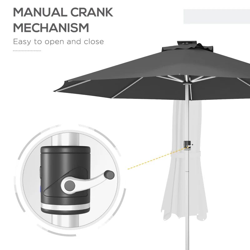 Grey 3m Solar LED Patio Umbrella