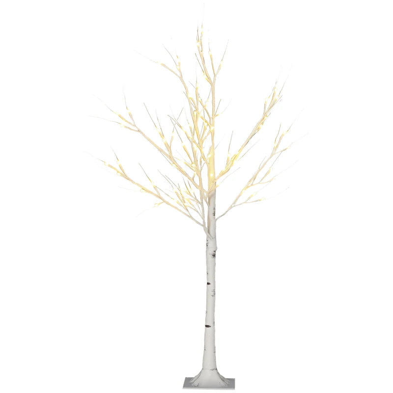 4ft Pre-Lit Artificial White Birch Tree with Warm White LED Lights - Indoor & Outdoor Decorative Lighting