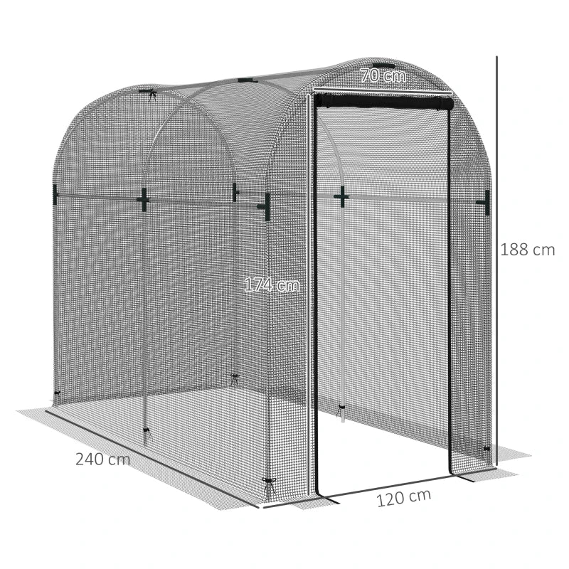 Black Steel Fruit Cage Plant Protection Tent with Zipped Door, 1.2 x 2.4 x 1.9m