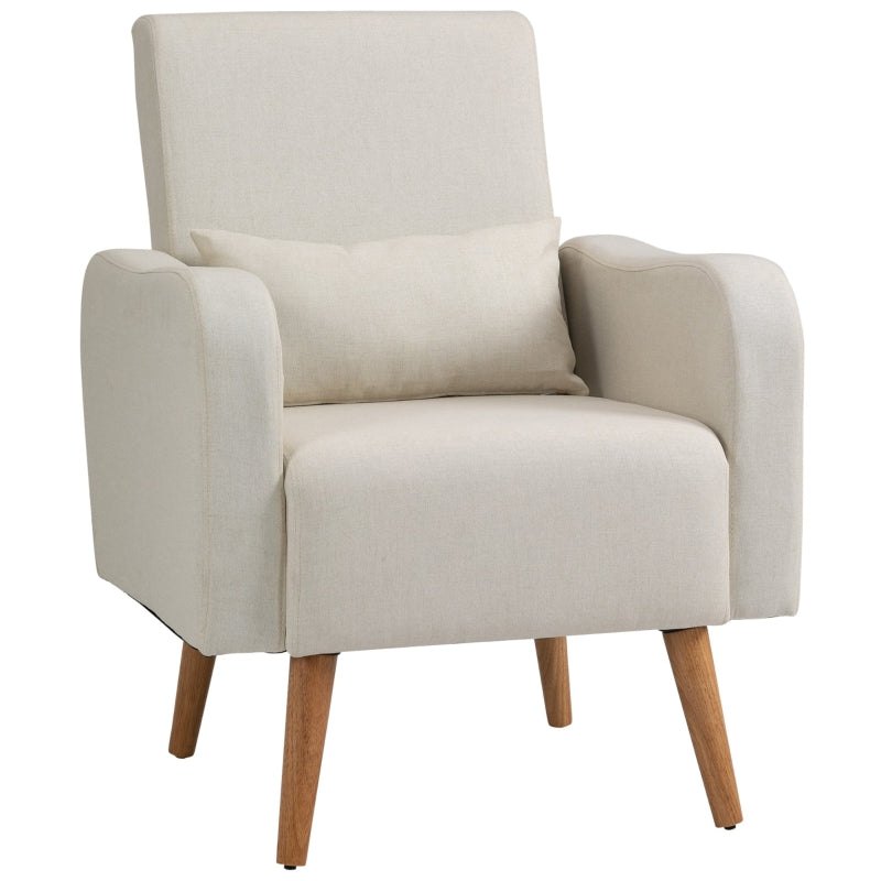 Linen-Touch Accent Chair with Pillow - Upholstered Lounge Sofa for Living Room, Club Chair in Cream
