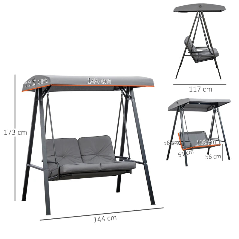 Grey 2-Seater Outdoor Swing Chair with Adjustable Canopy