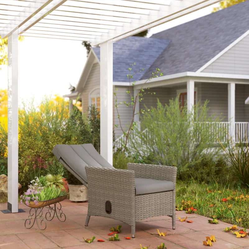Adjustable 105°-150° Reclining Grey Rattan Chair for Outdoor Patio Comfort