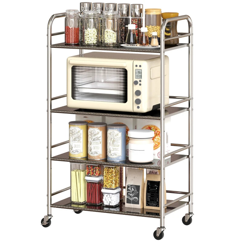 4-Tier Stainless Steel Kitchen Storage Trolley with Adjustable Shelves - Versatile Silver Cart for Organizing Kitchen Essentials
