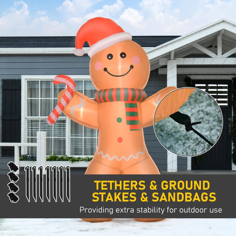 8ft Christmas Inflatable Gingerbread Man - Lighted Blow Up Yard Decor for Indoor & Outdoor Holiday Parties
