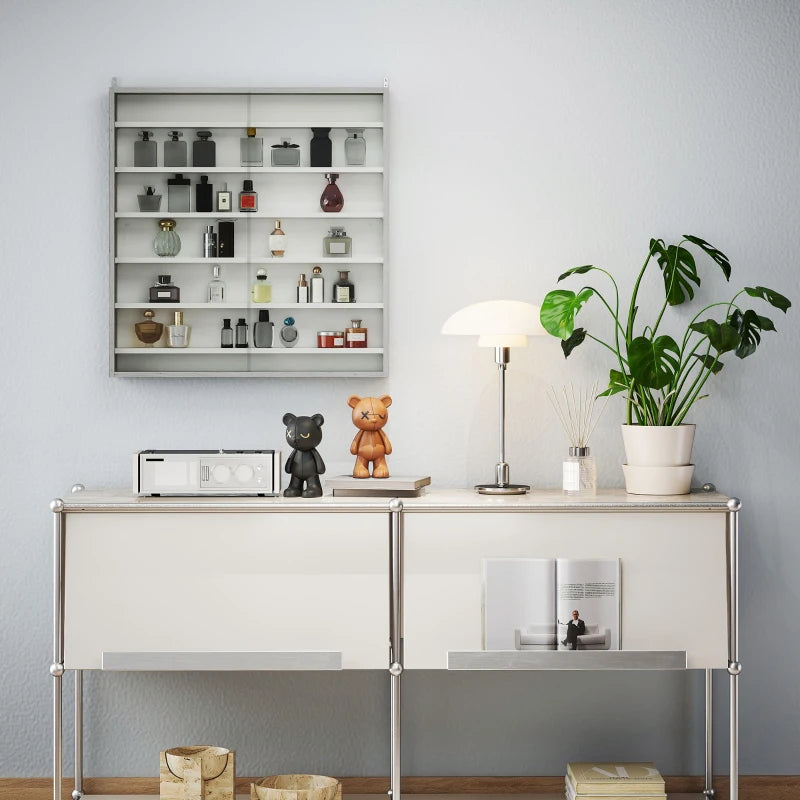 Stylish Six Shelf Display Cabinet with Glass Doors - Modern Graphite Wood Effect Storage Solution for Home or Office
