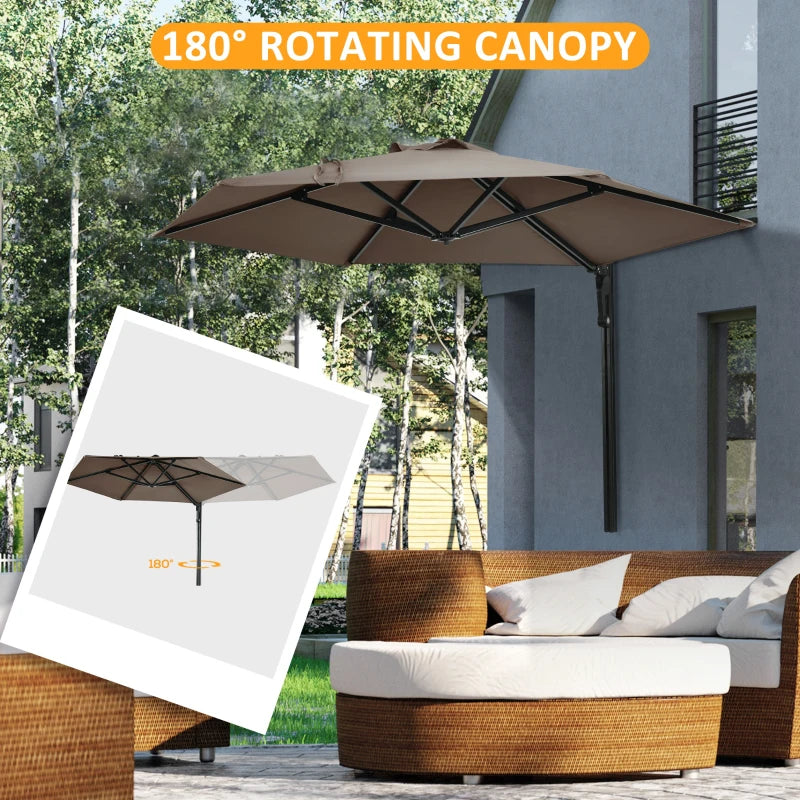 Khaki Wall Mounted Patio Umbrella with Rotatable Canopy - 2.5m