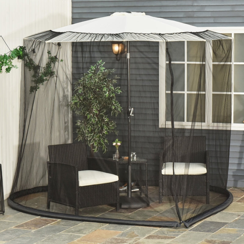 Outdoor Patio Umbrella Table Screen - 2.3m - Mosquito Net - Zipped Door - Black