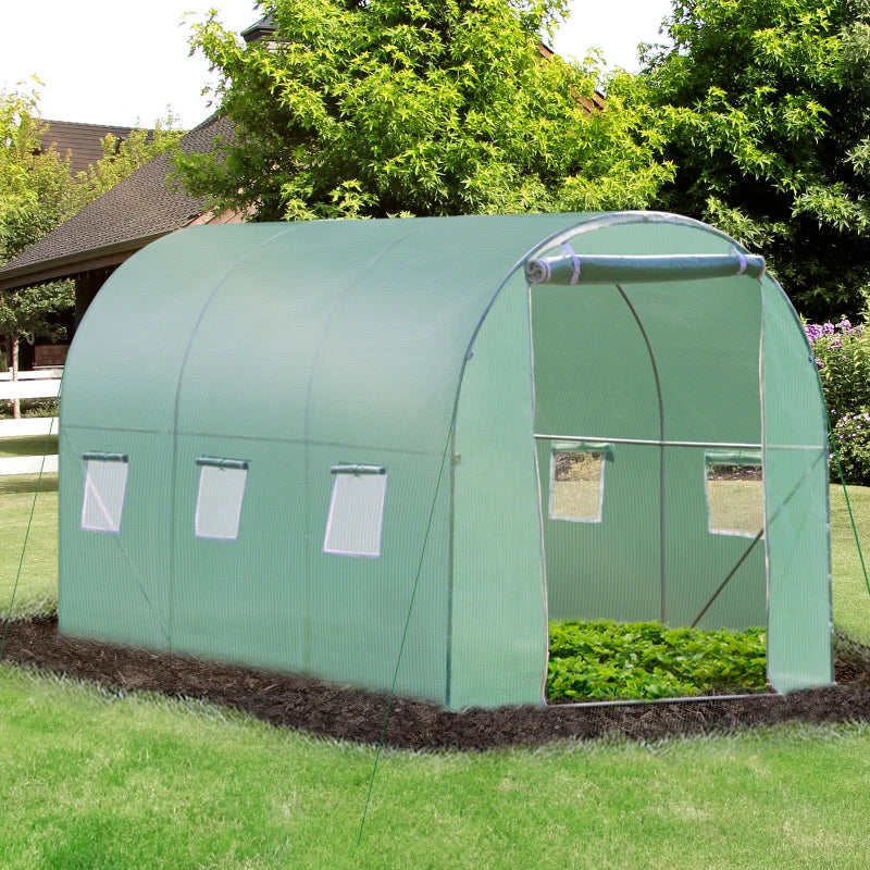 Green Garden Tunnel Greenhouse with Roll-Up Door, 3x2M