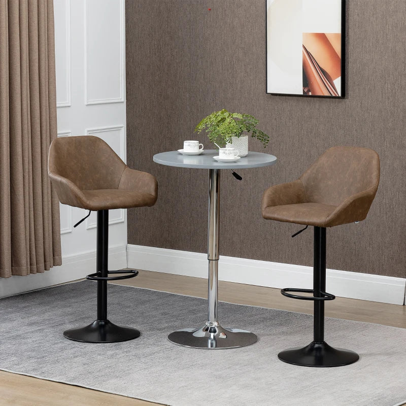 Set of 2 Height Adjustable Swivel Bar Stools with Backs, Armrests & Footrest - Dark Brown PU Leather Kitchen Seating