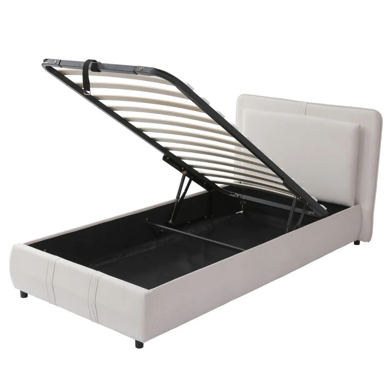Upholstered Hydraulic Storage Bed with Removable Velvet Headboard - Beige, 210x110x90 cm, Stylish & Functional Bedroom Furniture
