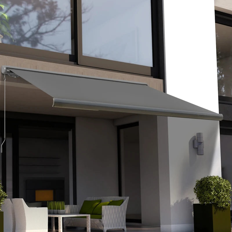 3.5m x 3m Full Cassette Electric Awning With Manual Hand Crank - Grey With Remote Control