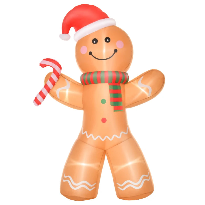 8ft Christmas Inflatable Gingerbread Man - Lighted Blow Up Yard Decor for Indoor & Outdoor Holiday Parties