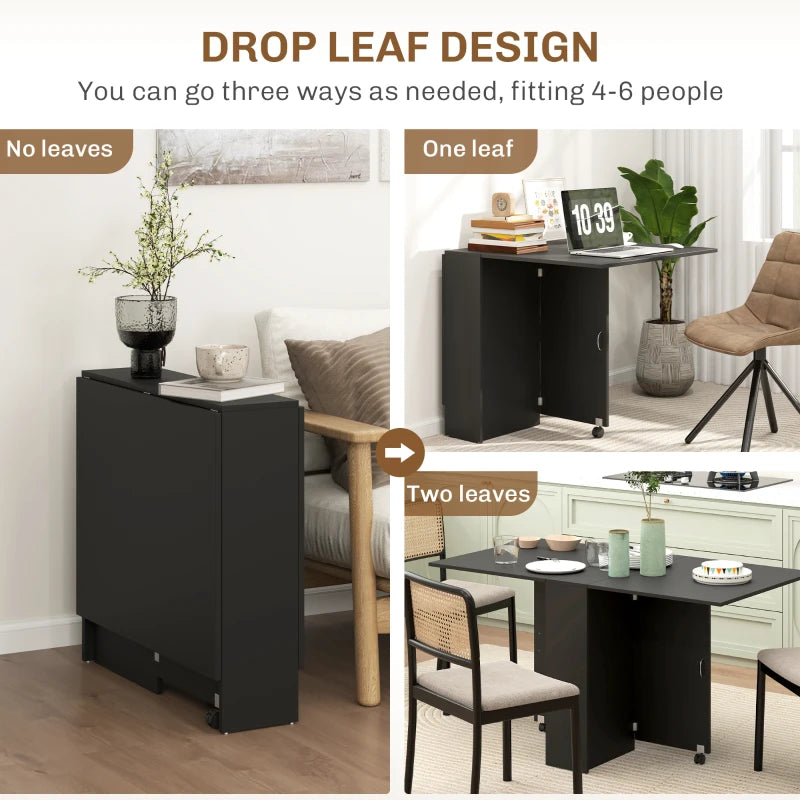 Foldable Extendable Drop Leaf Dining Table with 2-Tier Shelves & Rolling Casters - Space-Saving Small Dinner Table