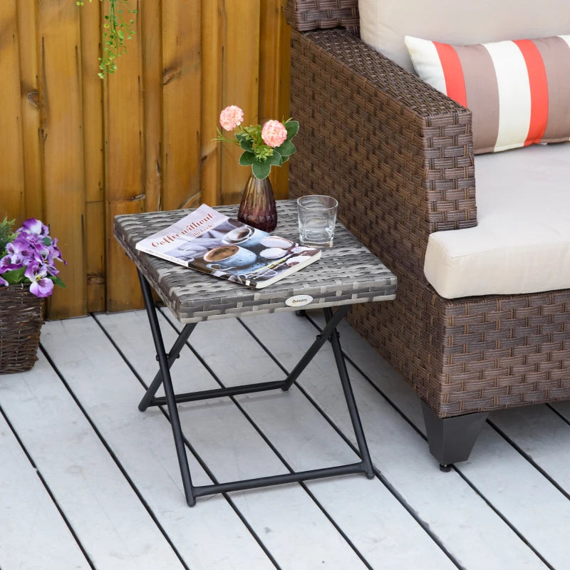 Grey Square Wicker Rattan Folding Table