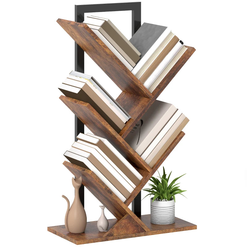 Unique Four-Section Tree Bookcase - Stylish Wood-Effect Storage Solution for Home or Office - Modern Design