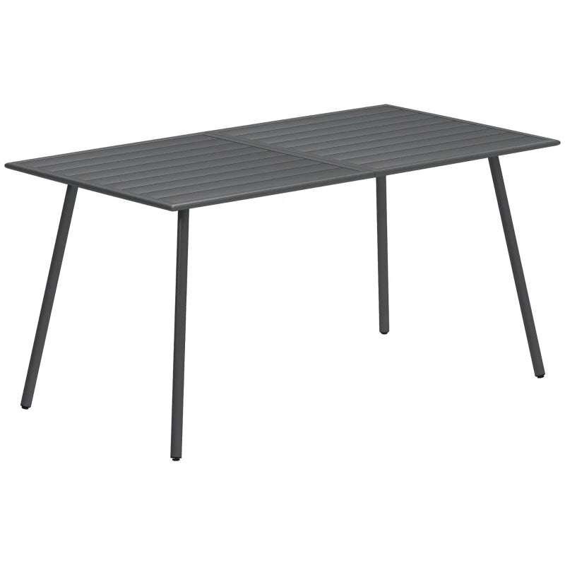 Outdoor Rectangle Garden Table for 6 - Slat Top, Steel Frame, 150x80 cm, Grey