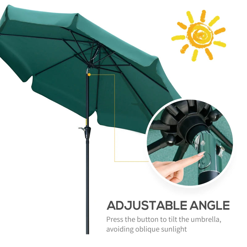 Green 2.7m Patio Garden Umbrella with Tilt and Crank