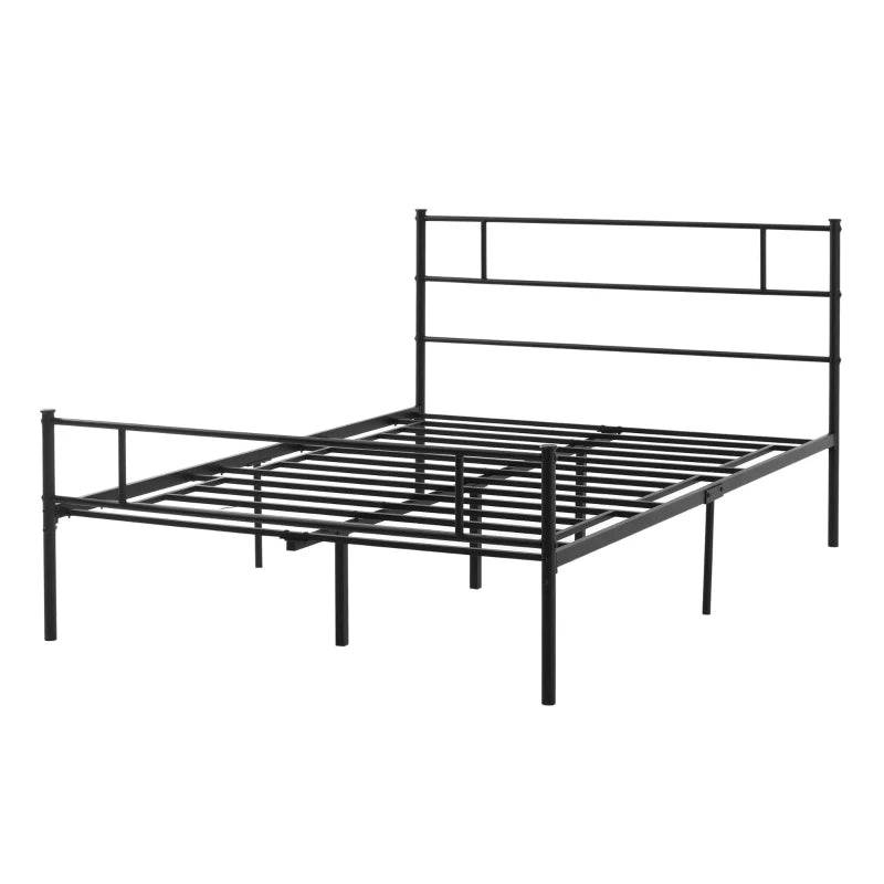 Double Metal Bed Frame with Headboard & Footboard - Solid Slat Support, Underbed Storage, Stylish Black Bedroom Furniture