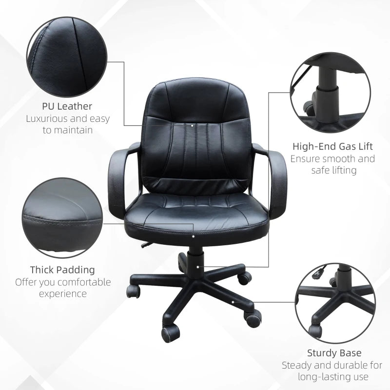 Swivel Executive Office Chair PU Leather Computer Desk Chair Adjustable Height with Wheels Black