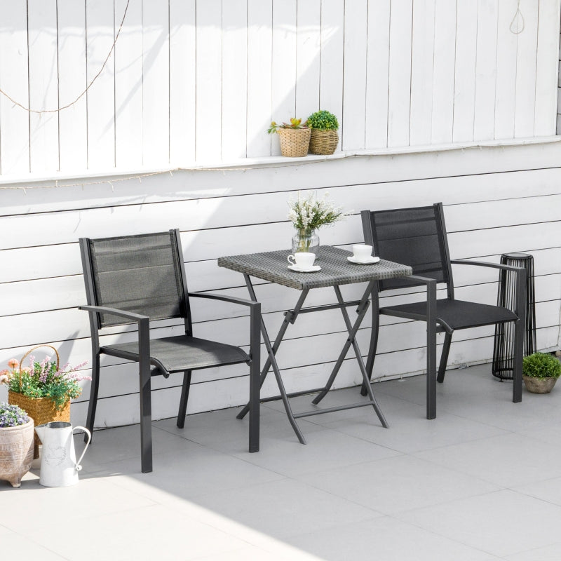 Steel Frame Outdoor Dining Chairs Set of 2, Dark Grey/Black