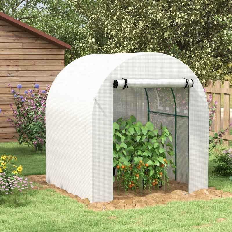 Green Garden Polytunnel Greenhouse with Roll-up Window and Door, 1.8 x 1.8 x 2 m, White