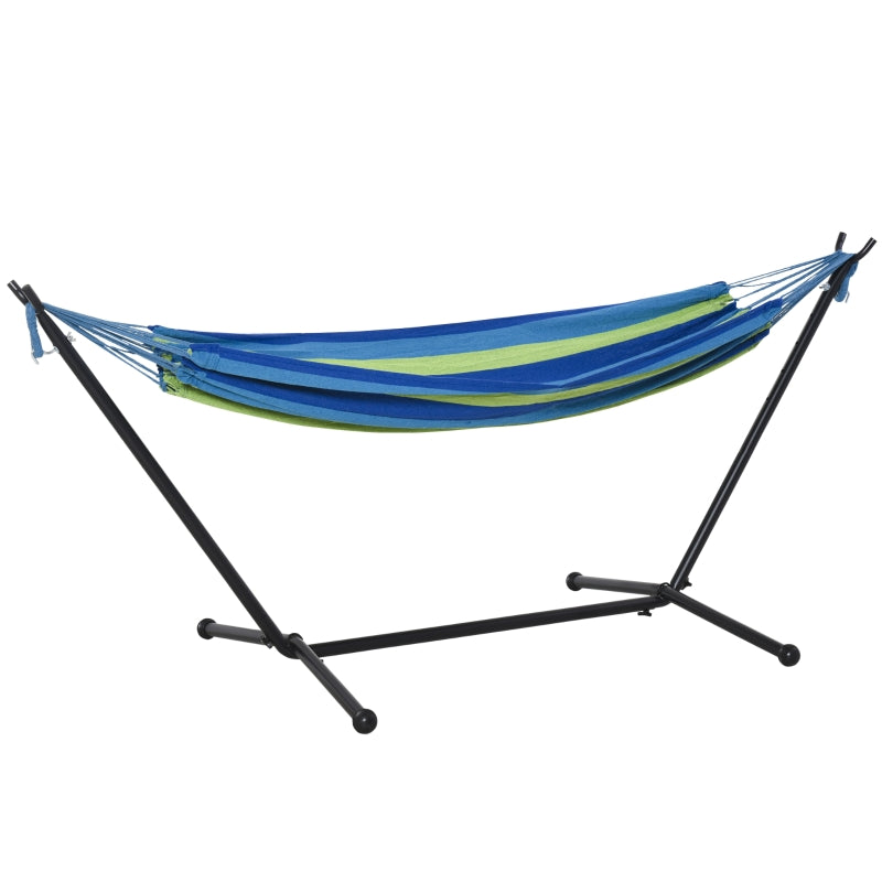 Portable Green Striped Camping Hammock with Stand - Adjustable Height, 120kg Capacity