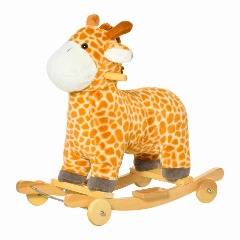 2-in-1 Kids Plush Rocking Horse Giraffe Ride-On with Wheels & Sounds - Wooden Base for Ages 3-6