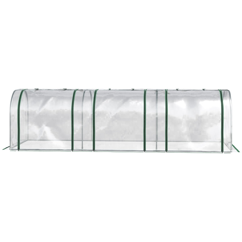 Green PVC Tunnel Greenhouse with Steel Frame and Zipper Doors 295x100x80 cm