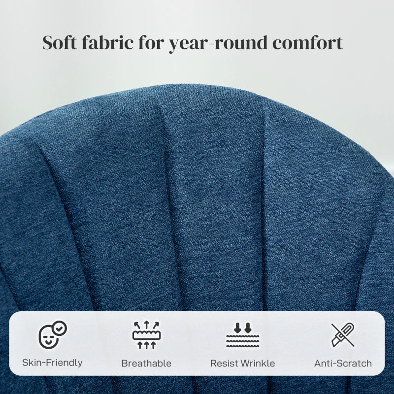 Modern Blue Dining Chairs Set of 2 - Upholstered Kitchen Chairs with Metal Legs, Shell Backrest & Padded Seat for Home