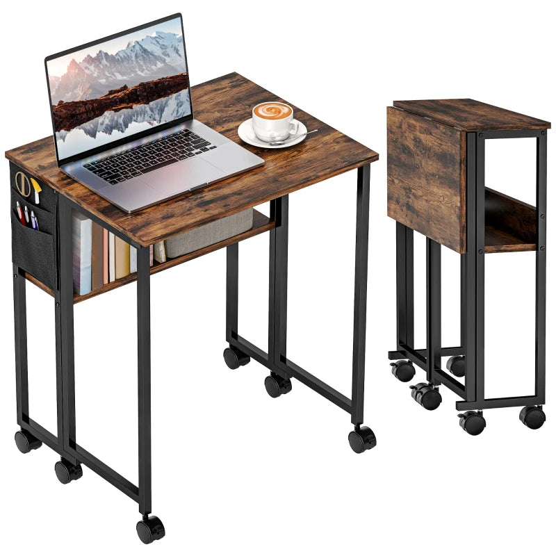 Rustic Brown 63 cm Drop Leaf Writing Desk - Space-Saving Home Office Workstation with Stylish Design