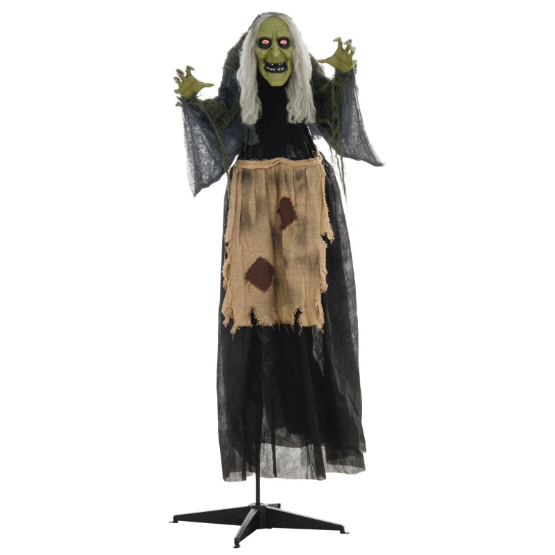 5'2" Hunchback Witch Halloween Animatronic with Glowing Eyes - Spooky Decor for Haunted House & Halloween Parties