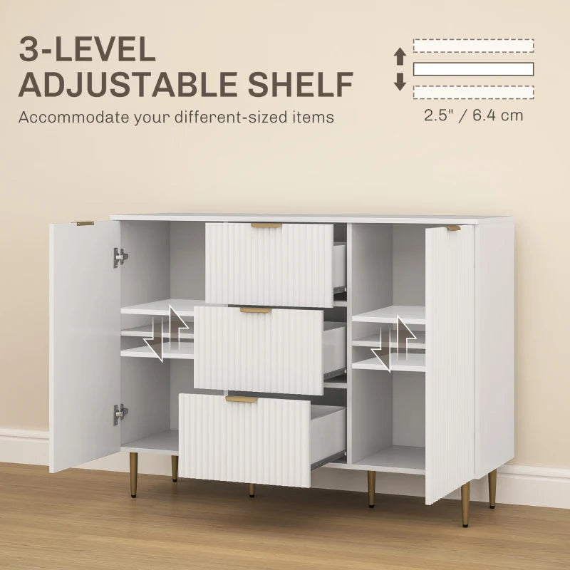 Modern 2-Door White Sideboard with 3 Drawers & Adjustable Shelves - Stylish Storage Solution for Living Room or Dining Room