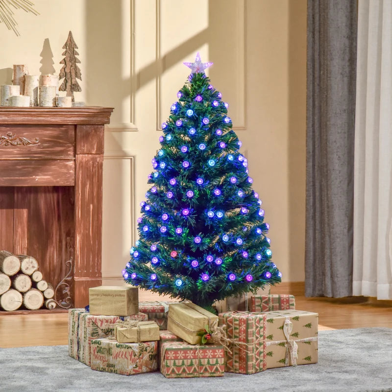 4FT Pre-Lit Artificial Christmas Tree with Fiber Optic Lights - Festive Green Holiday Decoration for Home & Xmas Cheer