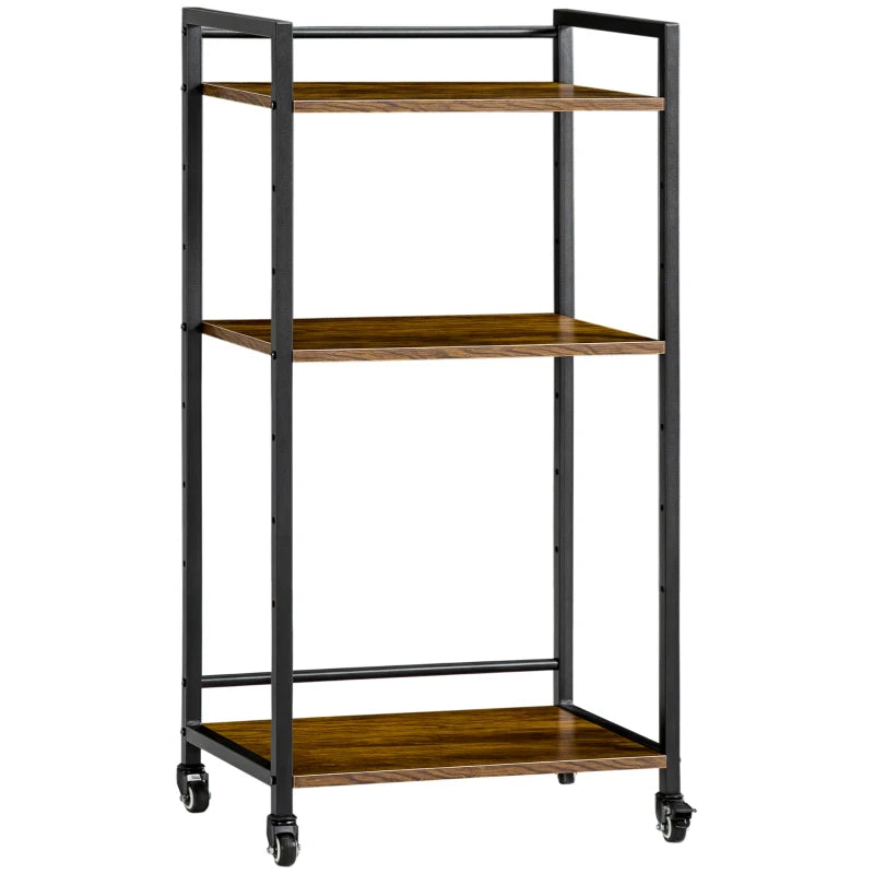 3-Tier Rolling Printer Stand with Adjustable Shelves & Lockable Wheels - Rustic Brown Utility Cart for Home Office