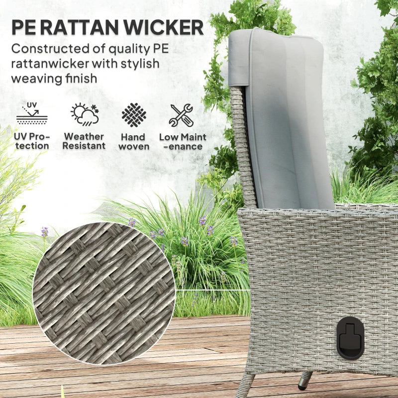 Adjustable 105°-150° Reclining Grey Rattan Chair for Outdoor Patio Comfort