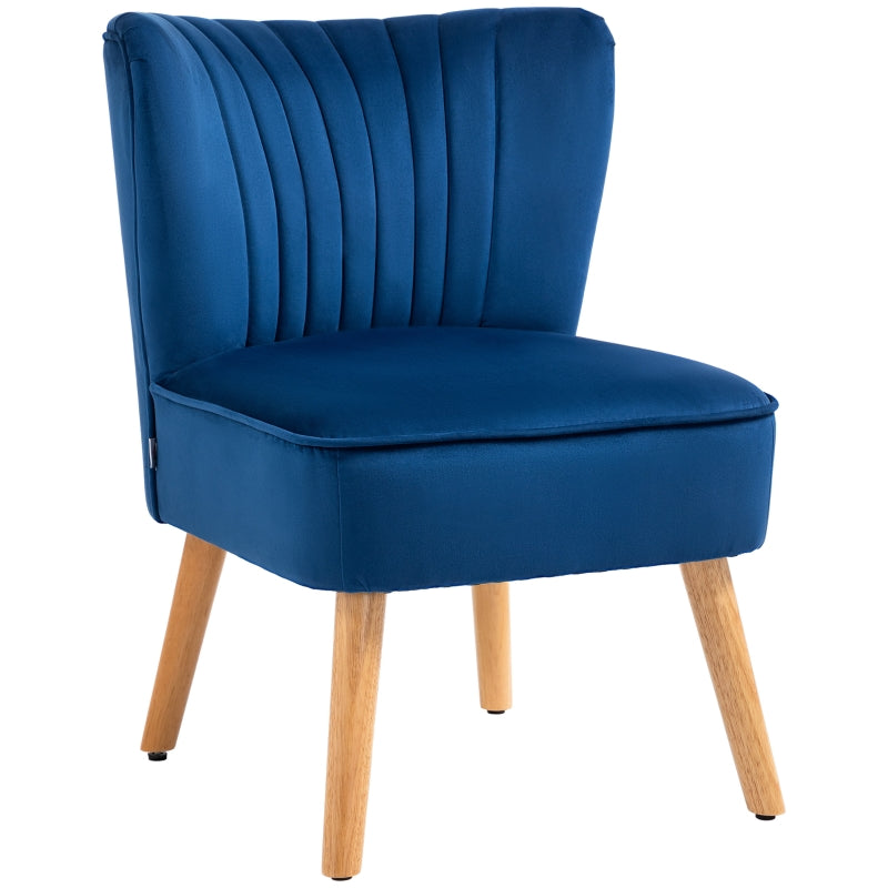 Modern Fabric Accent Chair for Living Room with Rubber Wood Legs and Thick Padding in Dark Blue