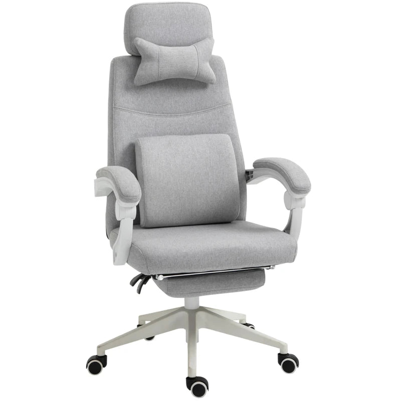 Vinsetto Ergonomic Office Chair - High Back Fabric Desk Chair with 160° Recline, Footrest, Neck & Lumbar Support - Grey