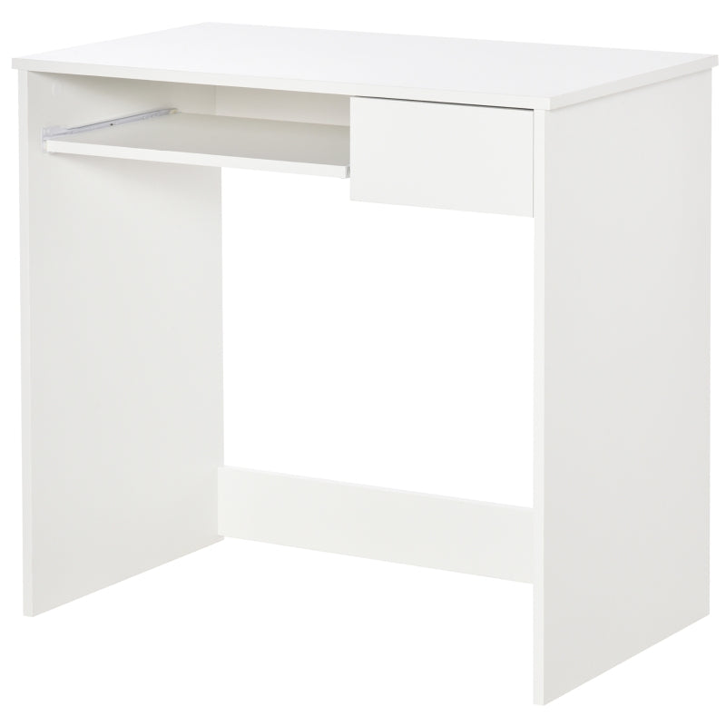 80cm Compact Computer Desk with Keyboard Tray & Drawer - Stylish Home Office Desk for Bedroom Study, White Finish