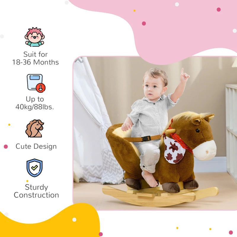 Kids Rocking Horse with Safety Harness Sounds and Foot Pedals for Safe Fun