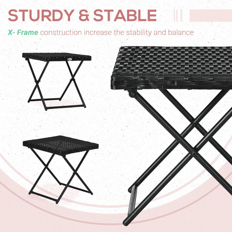 Black Square Wicker Rattan Folding Table