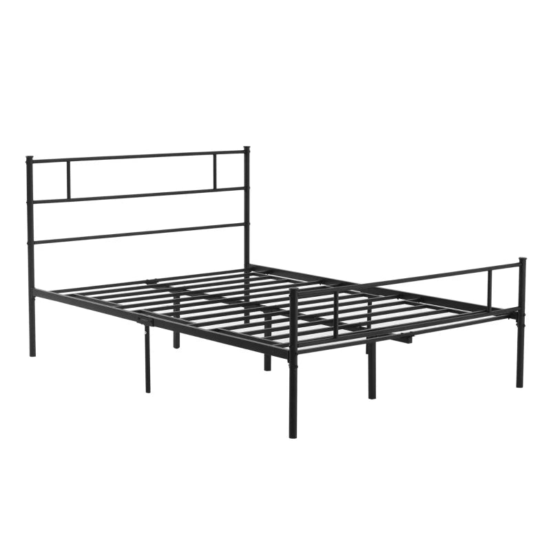 Double Metal Bed Frame with Headboard & Footboard - Solid Slat Support, Underbed Storage, Stylish Black Bedroom Furniture
