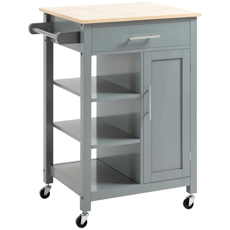 Compact Kitchen Trolley Utility Cart on Wheels with Open Shelf & Storage Drawer - Grey Dining Room & Kitchen Organizer