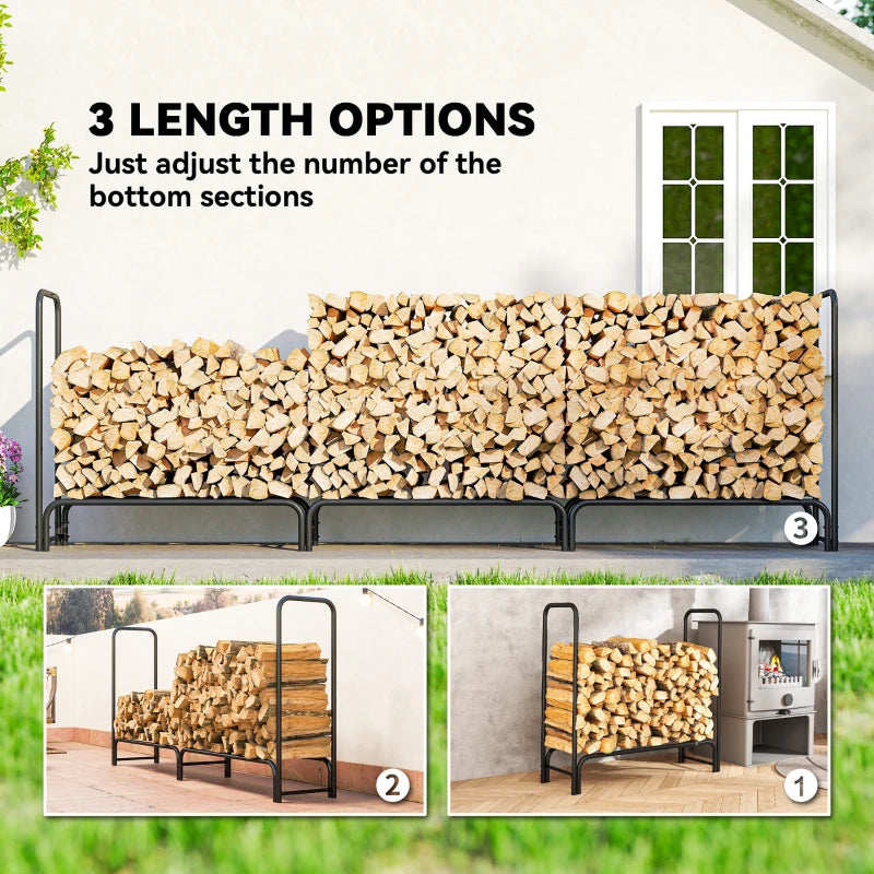 Heavy Duty Firewood Rack with Waterproof Cover - Indoor/Outdoor Log Storage Holder, 300x36x99 cm, Dark Green