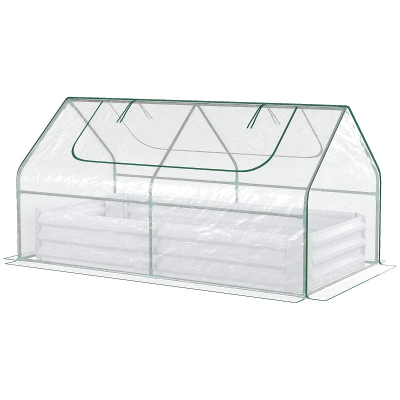 Steel Raised Garden Bed with Greenhouse, Clear Cover, 185L x 95W x 92H cm