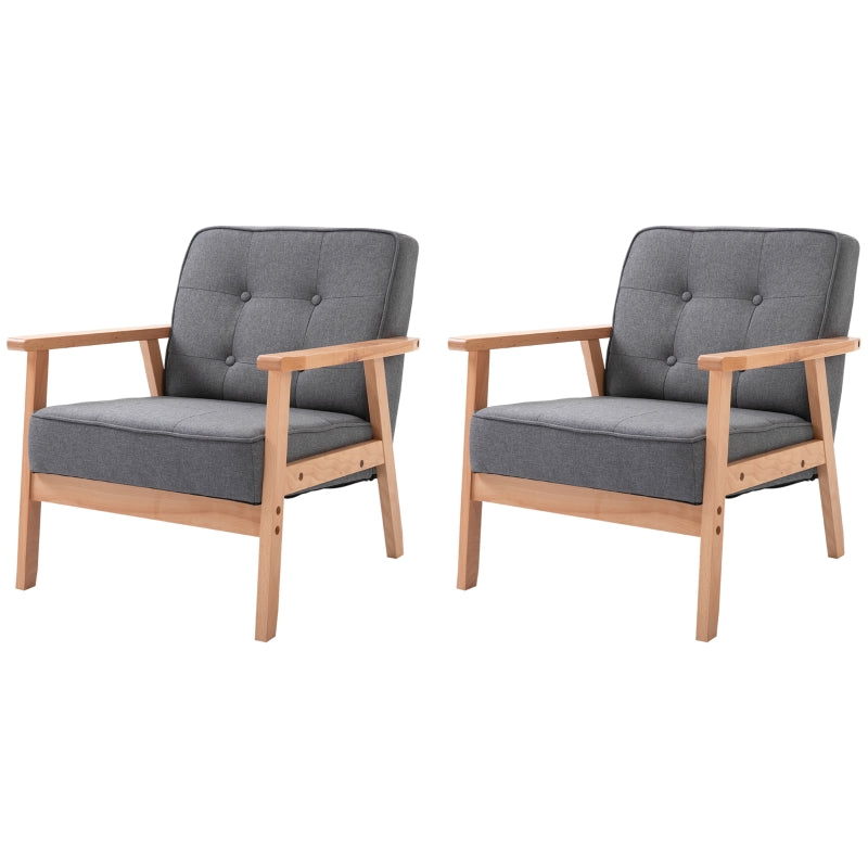 Linen Fabric Accent Armchair Set of 2 with Beech Wood Frame for Living Room, Bedroom, and Balcony