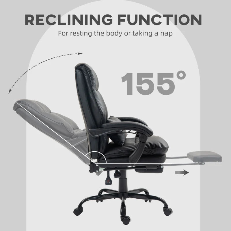 Ergonomic Faux Leather Reclining Office Chair with Footrest - Stylish Black Comfort for Home & Office Use