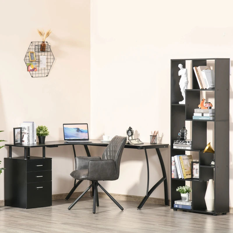 L-Shaped Computer Desk with Storage Drawer - Industrial Corner Workstation for Home Office, 143.5cm, Black