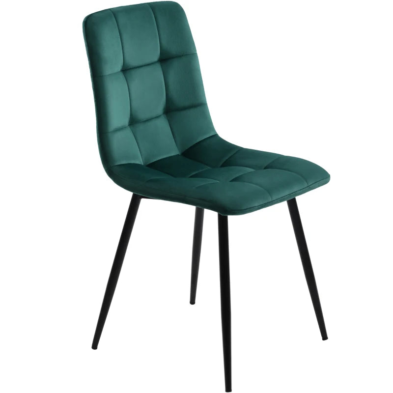 Set of 4 Green Velvet Upholstered Dining Chairs with Metal Frame & Backrest - Stylish 44x41x86 cm Design
