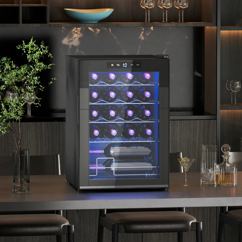 20-Bottle Countertop Wine Fridge - Black, Perfect for Home or Office, Stylish Wine Cooler with Adjustable Temperature