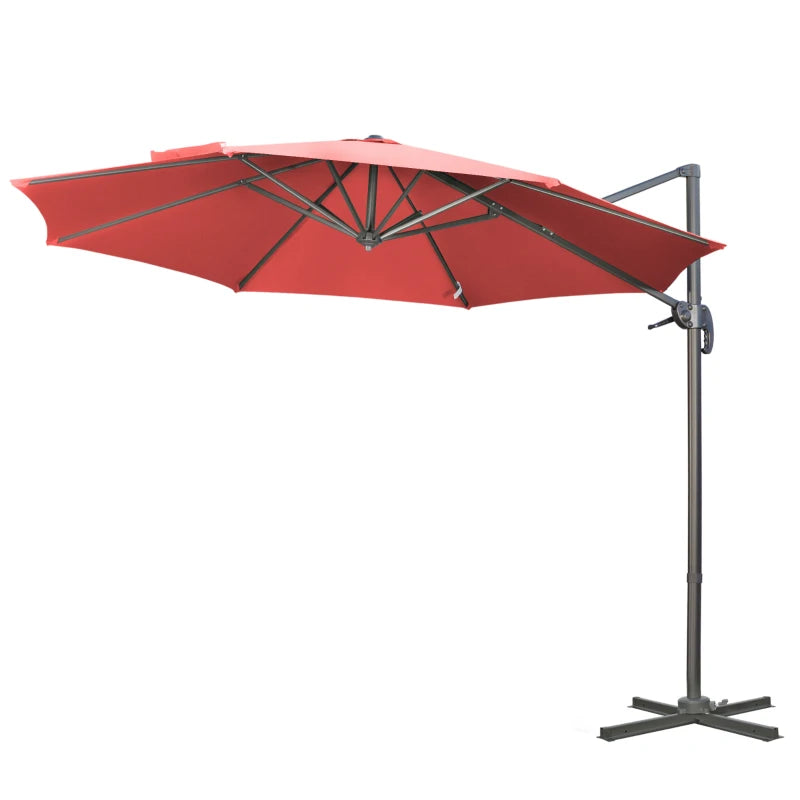 Wine Red 3x3m Cantilever Parasol with Cross Base Crank Handle